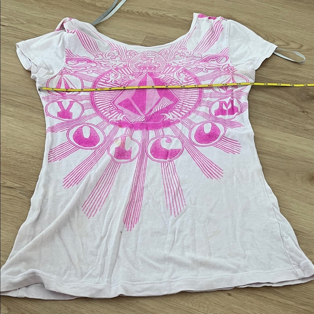 Volcom White Scoop Neck Tee with Pink Graphic